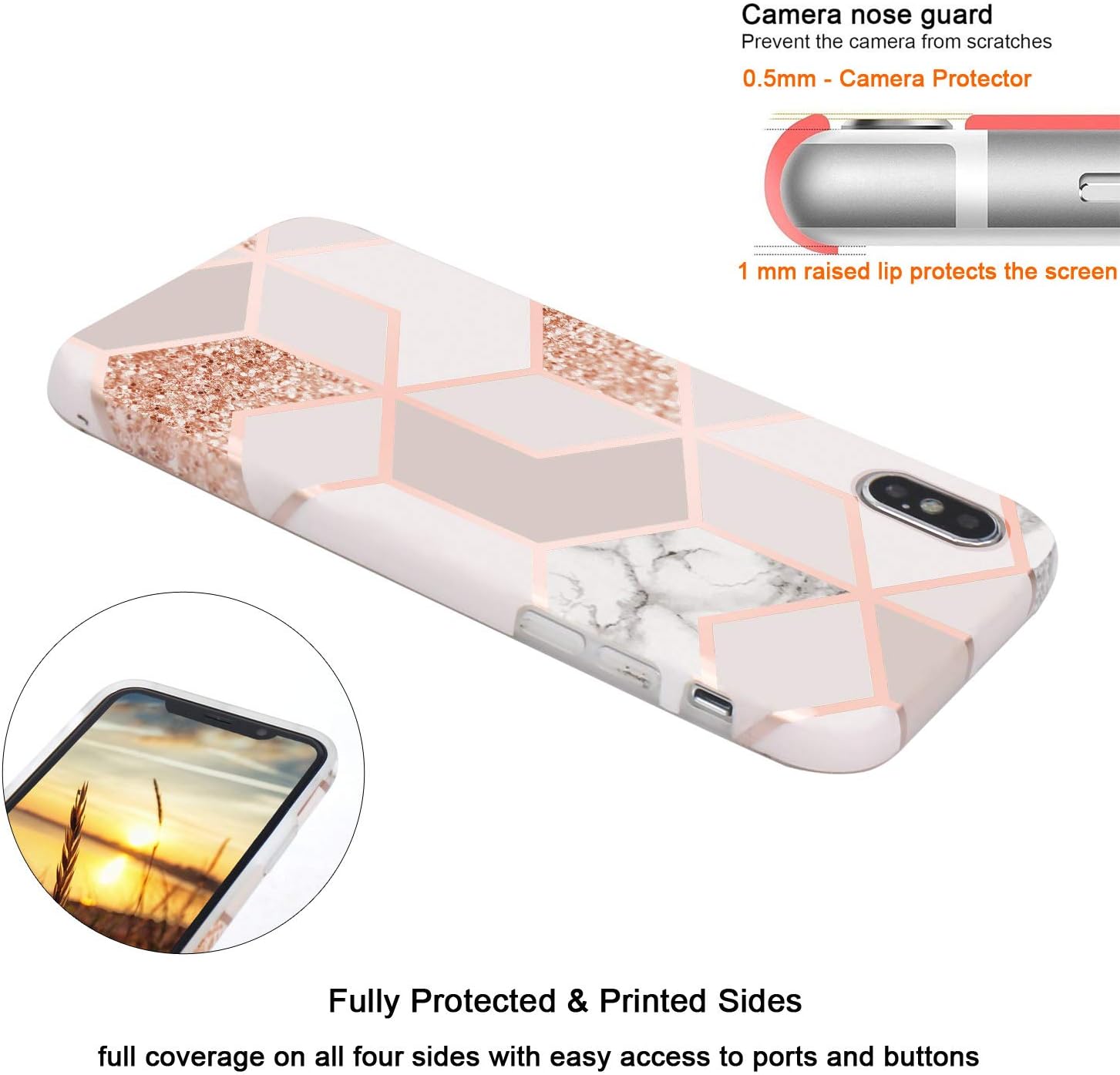 Best Deal Cheap 🛒 JAHOLAN Compatible iPhone Xs Max Case Bling Glitter Sparkle Rose Gold Marble Design Clear Bumper TPU Soft Rubber Silicone Cover Phone Case for iPhone Xs Max 2018 6.5 inch