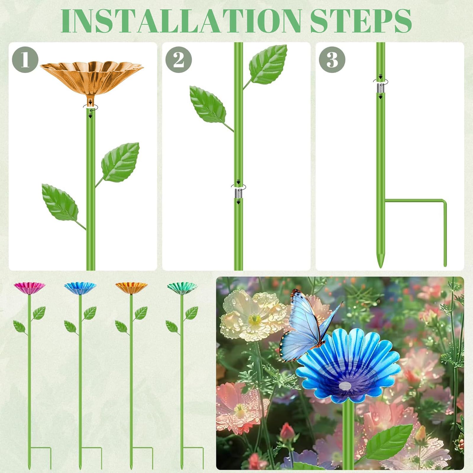 ZONSUSE Estación de Agua para Abejas Jardín, Bebedero para Abejas, Comedero para Mariposas y Baño de Insectos, Estacas de Flores de Metal, Estación de Riego Decoración Exterior Regalo (4 Unidades)