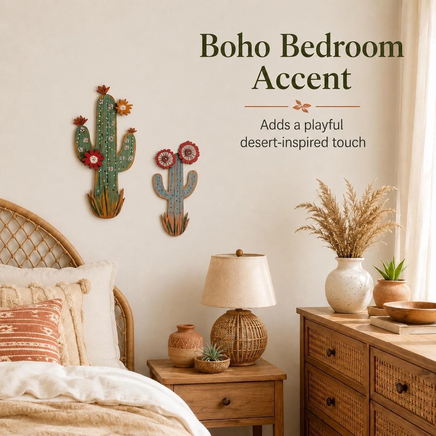 flangairy 2 Pcs 3D Cactus Wall Decor for Bedroom, Arizona Southwestern Art