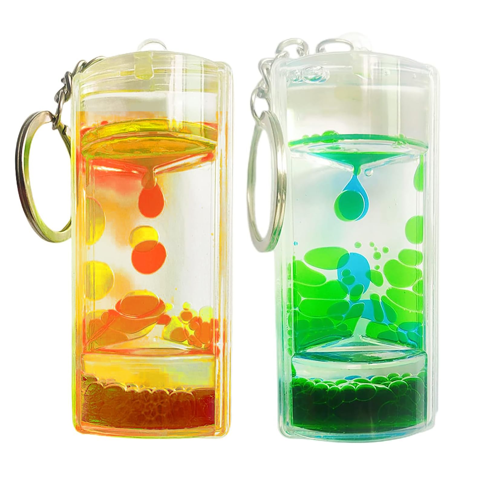 Liquid Motion Timer Keychain Creative Charm Keyrings Sensory Toy Liquid Hourglass Bubble Pendant Keychain Car Key Chain Handbag Decoration Accessories for Kids and Adults (G-2 PCS)