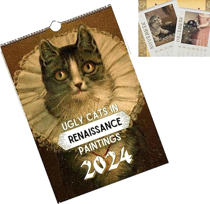Cat Wall Calendar 2024 Funny Renaissance Cat Calendar