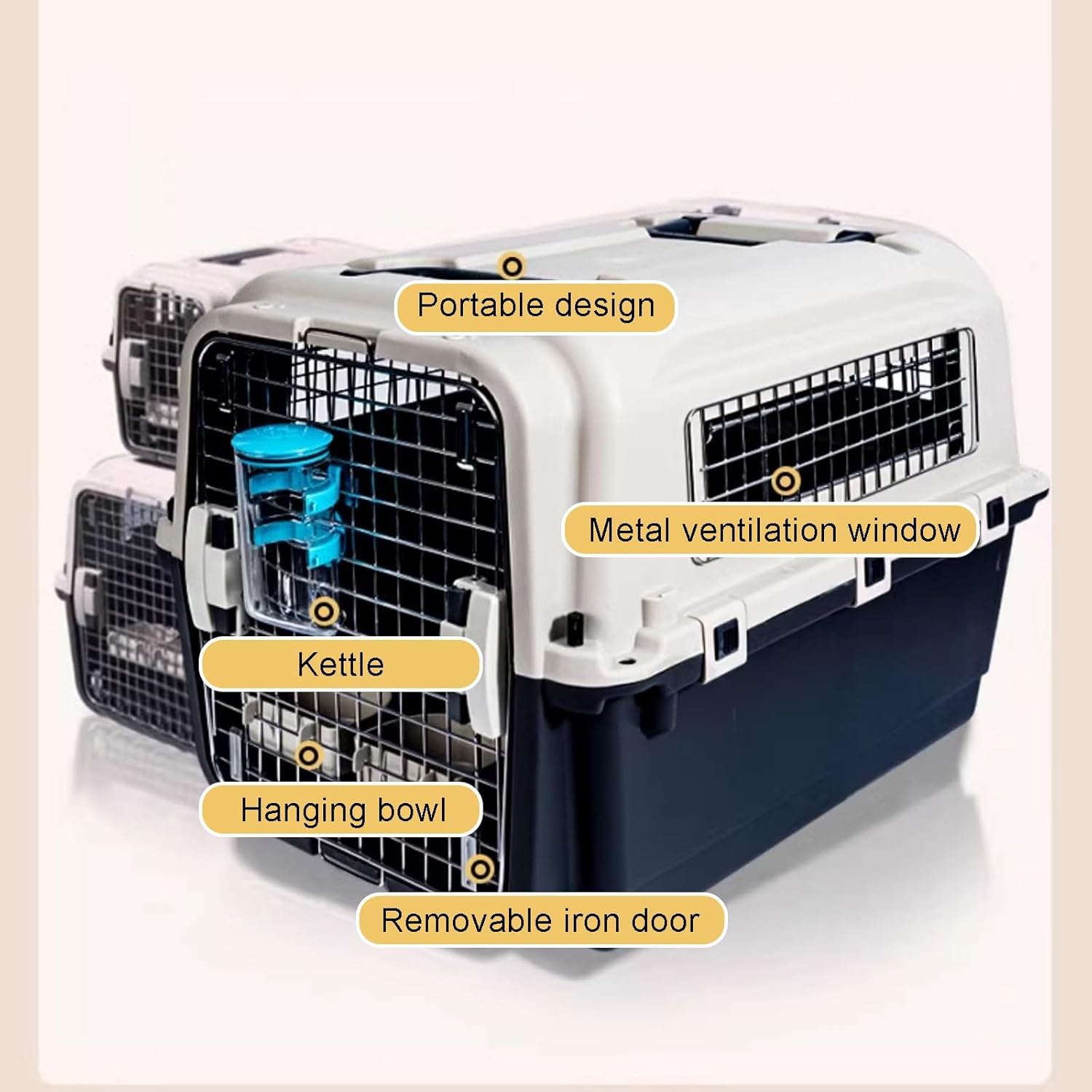 Rolling Plastic Cat Cages, Metal Wire Door Travel Dog Crate, Animal Cage with Packing Board and Hanging Bowl, Portable and Sturdy for Travel(51cm/20in)