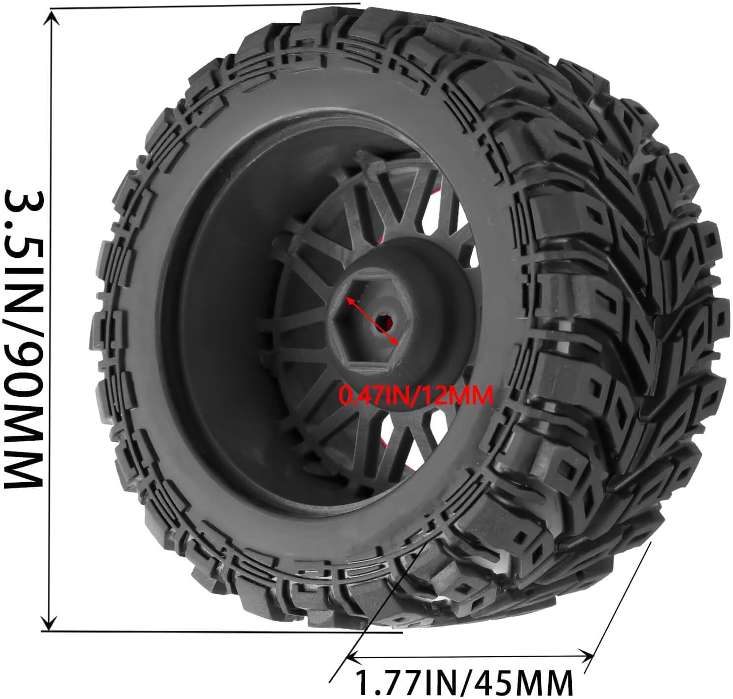 RC Truck Wheel Tires for 1/16 SUMMIT E-REV GORGON GROM 4X4,1/16 MINI KRATON 3S,S C Y16101,M J X16207,H B X16889,Hard Plastic RC Truck Tires,RC Short Course Truck Tires and RC Wheels,Black&Red