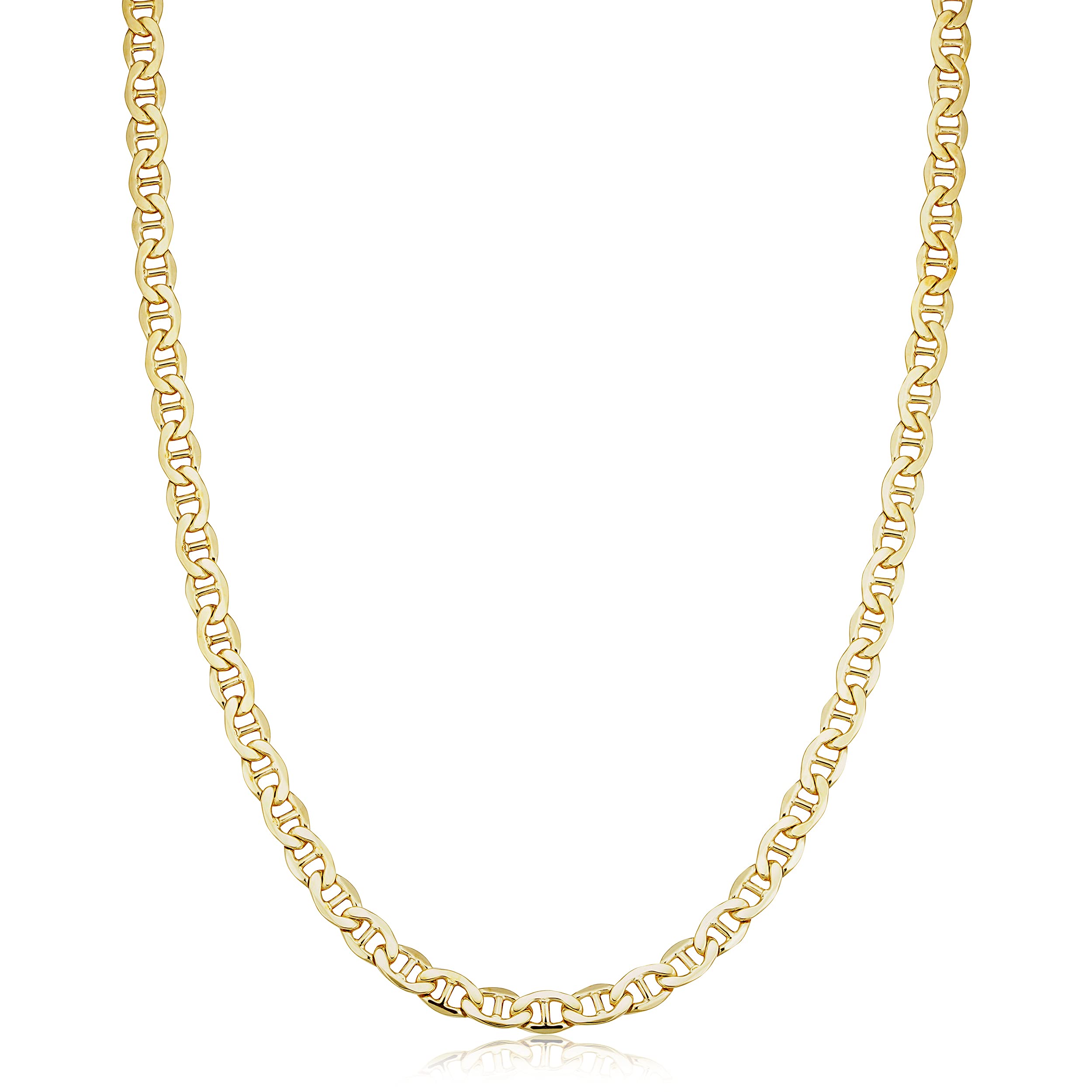 Kooljewelry Unisex Adult Classic Mariner Link Chain - 14k Gold Filled Necklace, Lobster Clasp