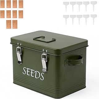 GLOCHYRA Seed Storage Box Garden Seed Packet Storage Organizer Seed Box with dividers, Comes with 10 Seed envelopes, 10 Plant Labels