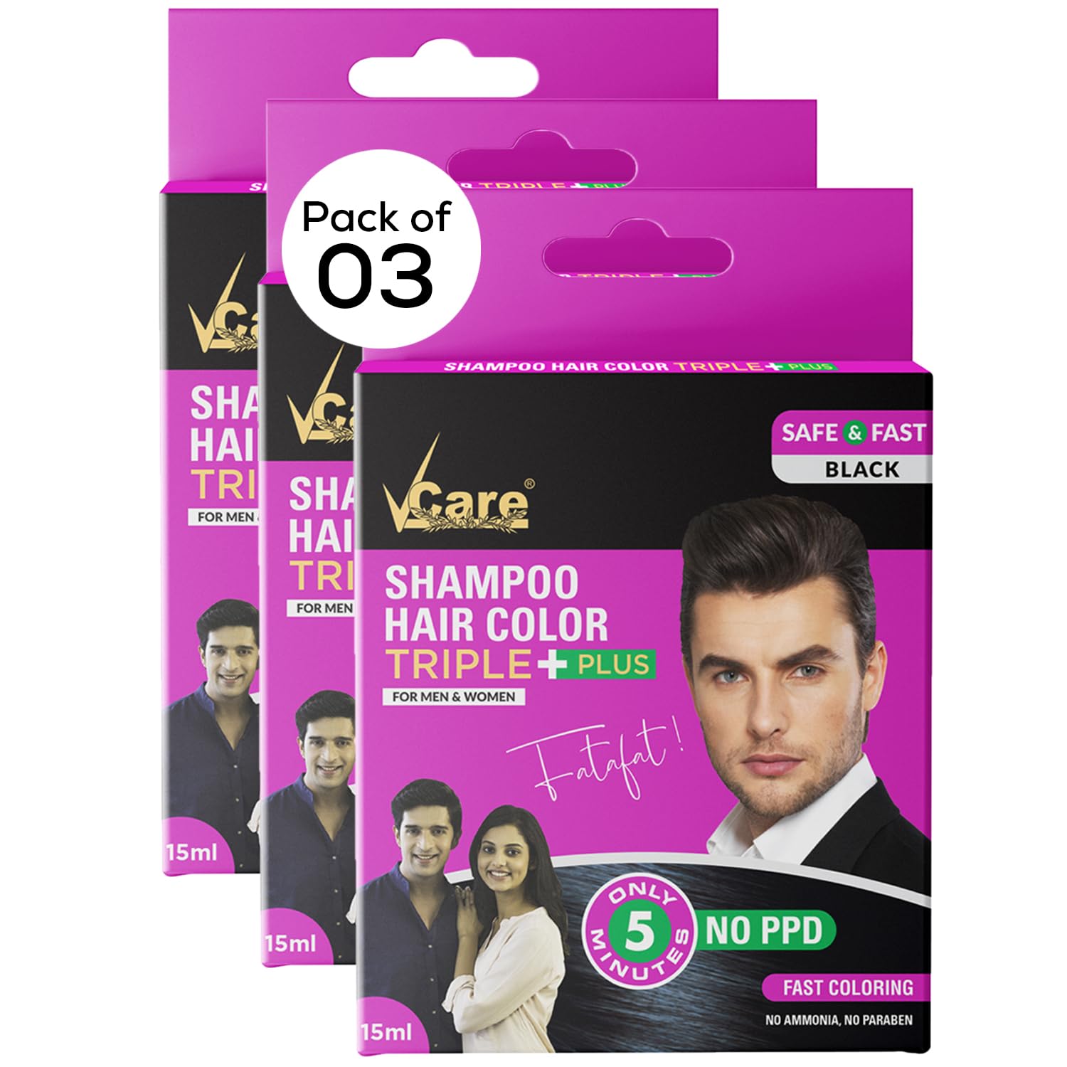 VCare Shampoo Hair Color - 15ml Black Color and Deeply Nourishes Your Hair| 5 Minutes Hair Color |Enriched with Growth Factors & Antioxidants, Ammonia Free, Sulphate Free (Pack of 3)-image-28