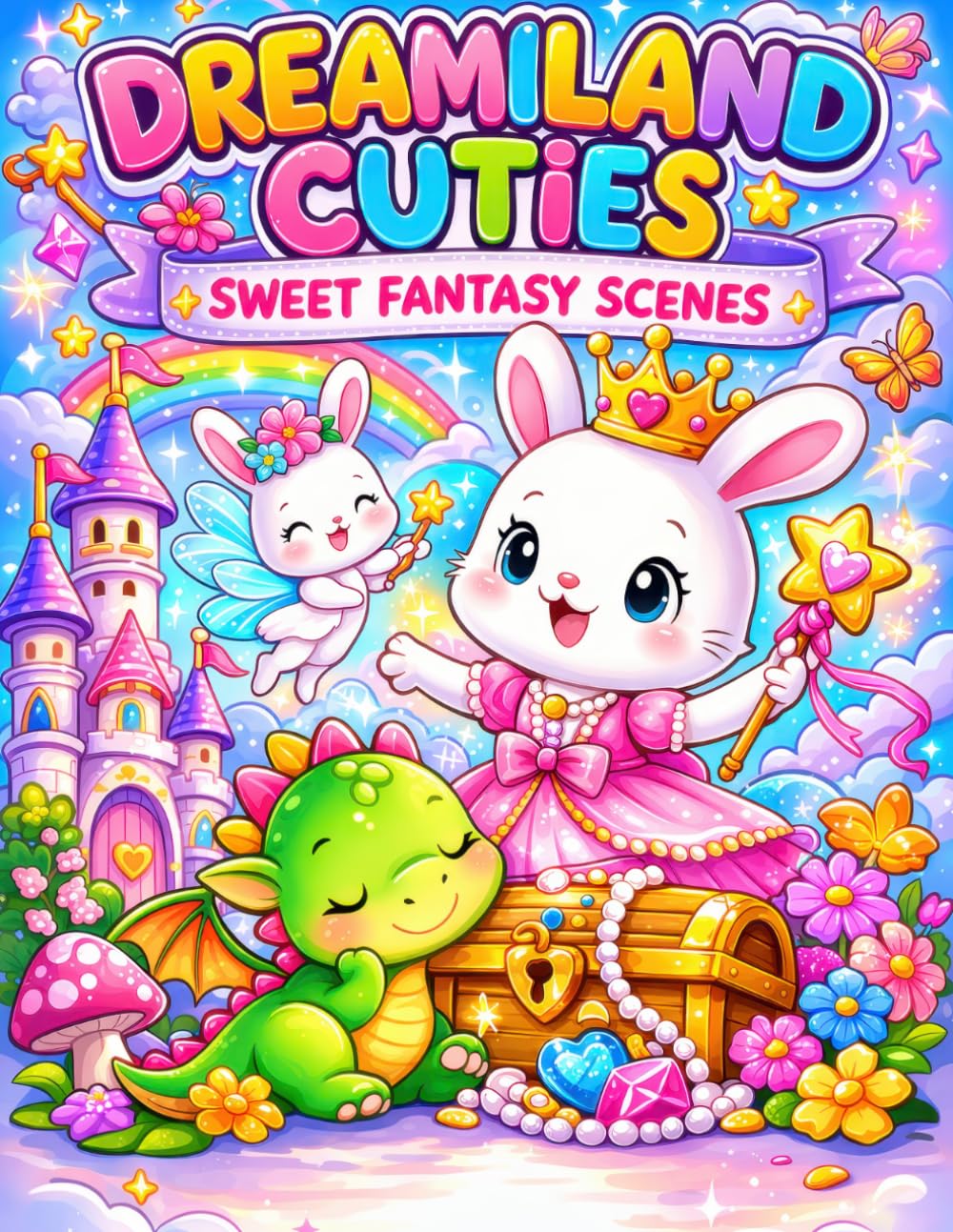Dreamland Cuties Coloring Book for Kids: Cute Fantasy Coloring Pages with Adorable Animals, Princesses, Dragons & Magical Castles
