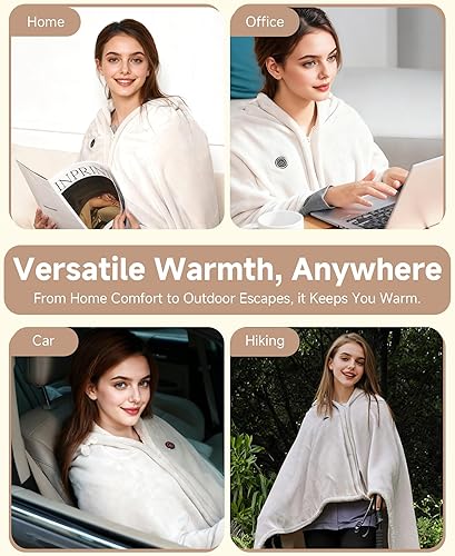 Miniatura 7 de Manta térmica inalámbrica alimentada por batería manta térmica portátil portátil con capucha, batería de 20000 mAh, 9 zonas de calefacción, 3
