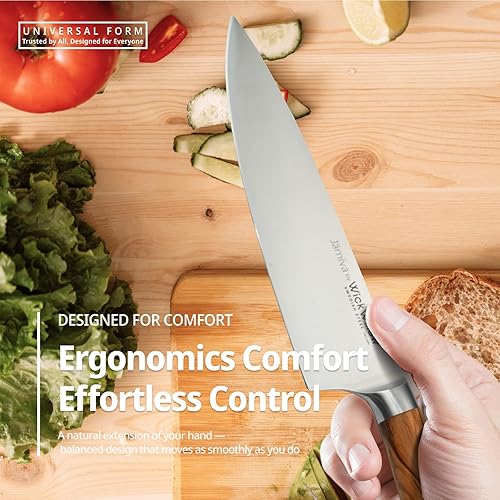 Miniatura 7 de Cuchillo de chef de 8 pulgadas, cuchillo de cocina de acero sueco afilado con mango de madera de olivo italiano, cuchillo de corte premium para