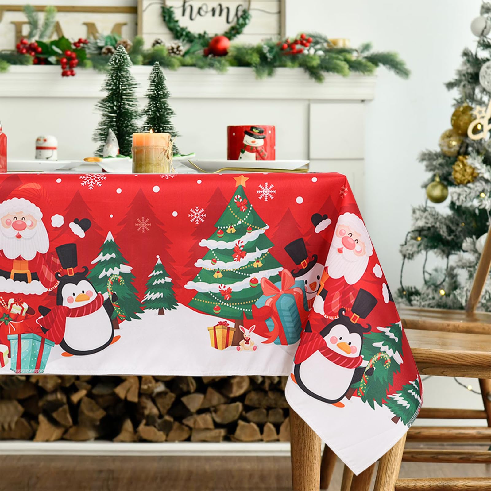Frigg Christmas Table Cloth Rectangular, 140x180cm Wipe Clean Red Xmas Tablecloth, Santa Snowman Xmas Table Cloth for Winter Holiday Party Supplies Christmas Decorations