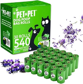 PET N PET Dog Poo Bags, 540 Count, Plant-Based, Lavender Scented
