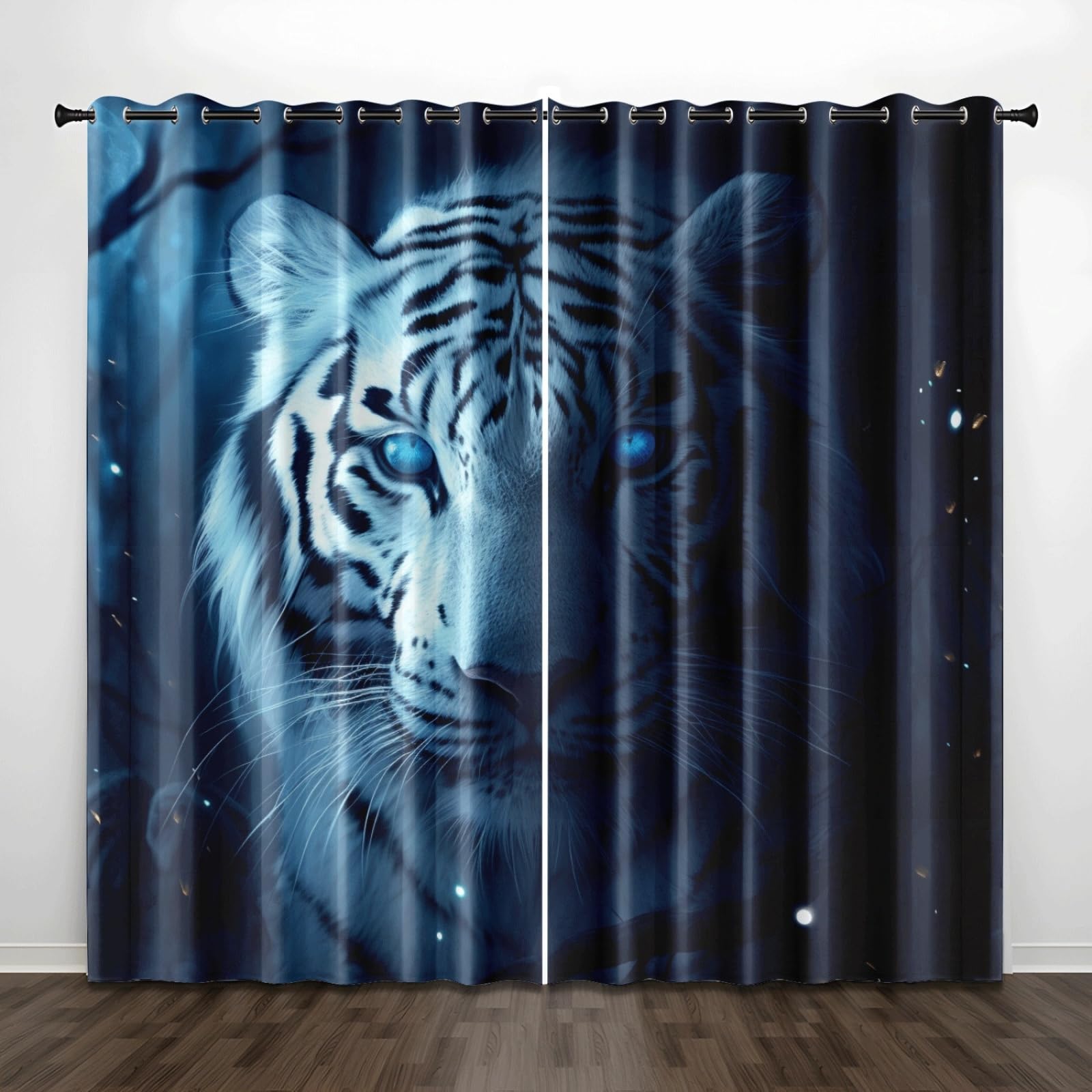 Curtain Weiß Blau Schwarz Gardinen Polyester Vorhang mit Ösen Blackout Curtain Waschbar Vorhänge mit Ösen Living Room Thermovorhang Schlafzimmer Verdunklungsvorhänge Blickdicht 2x85x200cm