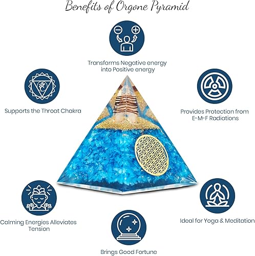 Miniatura 5 de Pirámide de orgonita de aguamarina, pirámide de cristal curativo de orgón, pirámide de piedras preciosas de cristal de orgón para meditación,