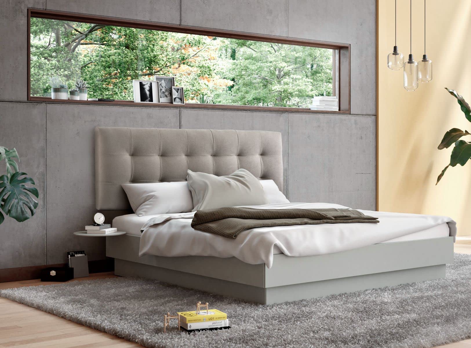 Cabecero Tapizado para Cama 150 Cm VERSALLES | Anclaje a Pared | Cabezal Acolchado | Microfibra AquaClean Color Beige (160 x 50 x 7 cm)