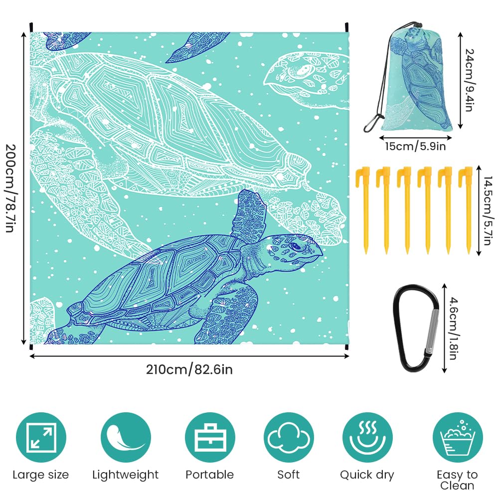 Ainiv Beach Blanket, Large Picnic Mat 210 x 200 cm (4-6 People) Foldable, Sandproof Waterproof, Camping Outdoor Blanket with 6 Fixed Nails for Beach, Hiking, Picnic