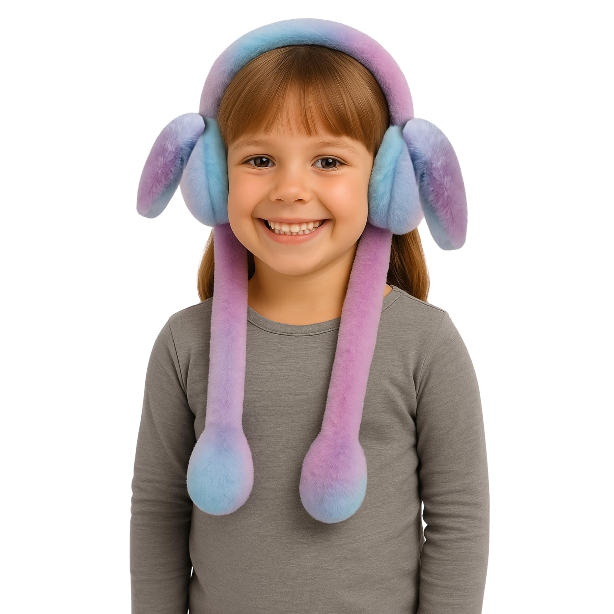 Women Girls Long Tail Fluffy Earmuffs | Soft Plush Multicolor Fur Ear Warmers | Cute Bunny Ear Style Cozy Winter Ear Cover Headband | Warm Furry Earmuff for Cold Weather - Multicolor-image-46