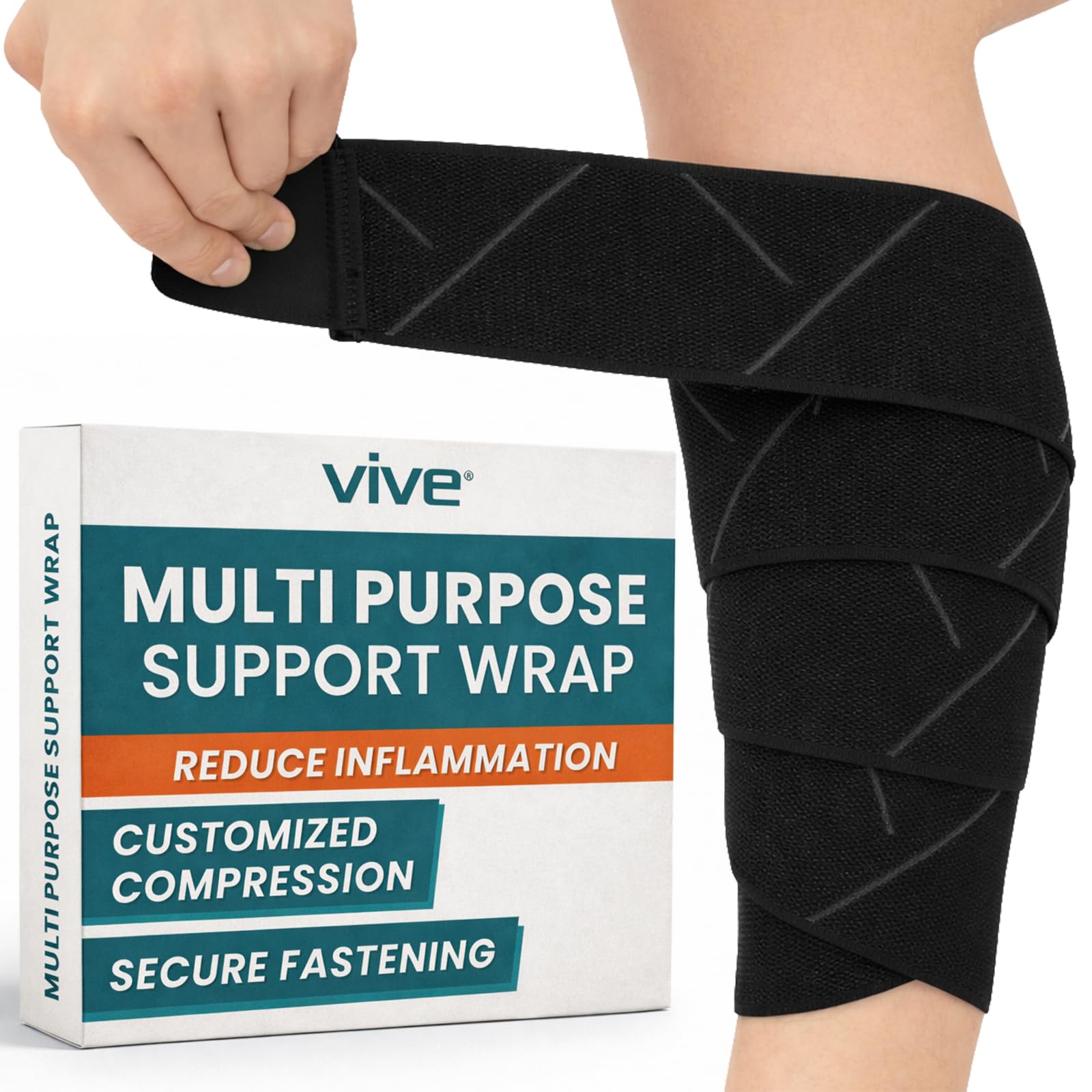 Vive Elastic Knee Wrap - Ankle, Foot, Calf & Wrist Support for Pain Relief - Compression Bandage for Legs, Edema, Weightlifting, Sports, Plantar Fasciitis (One Size)