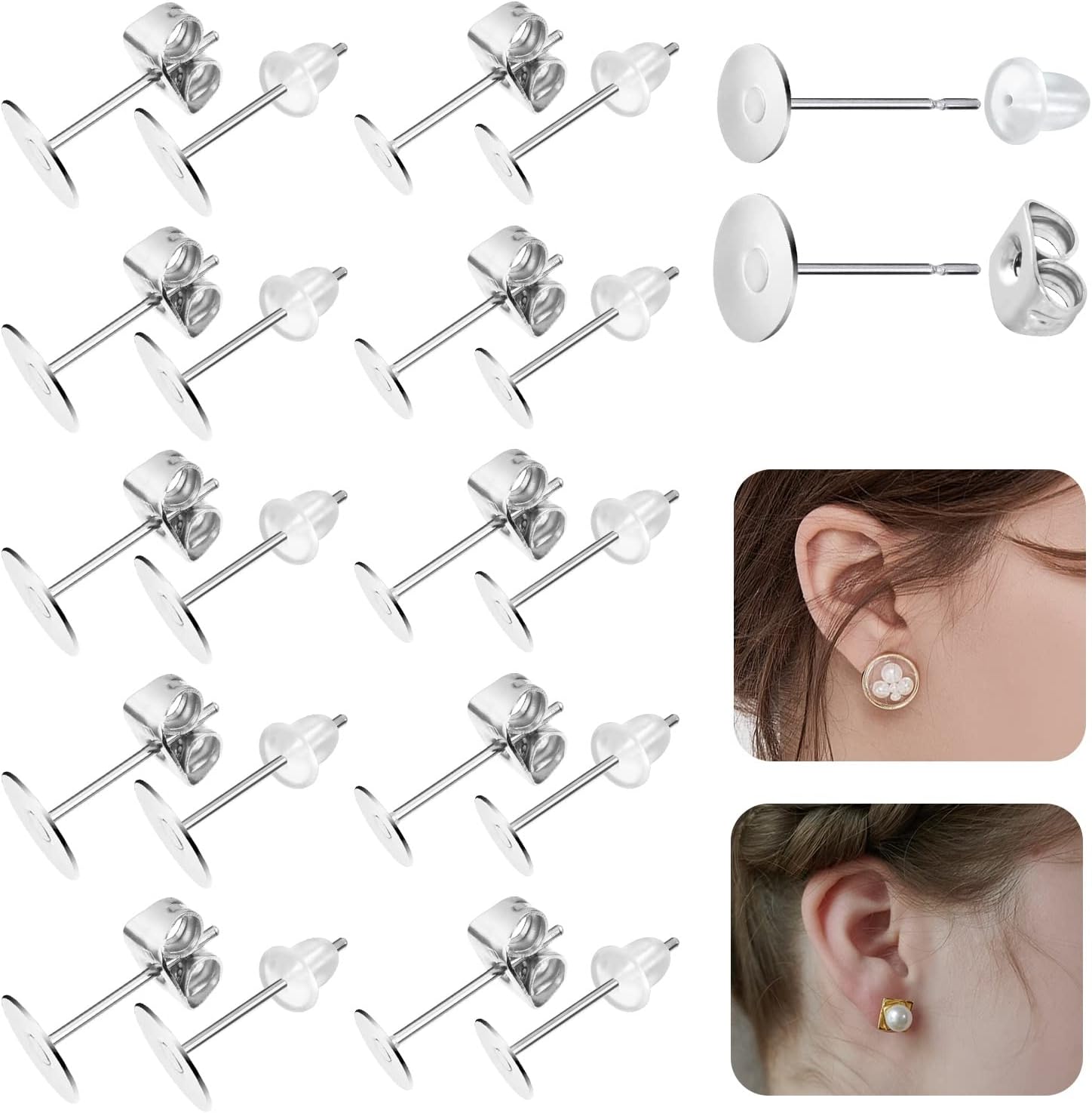 Earring Posts for Jewelry Making, 200 PCS Hypoallergenic Stainless Steel Earrings Studs with Butterfly and Rubber Bullet Earring Backs for DIY Jewelry Making Findings(4mm, 6mm)