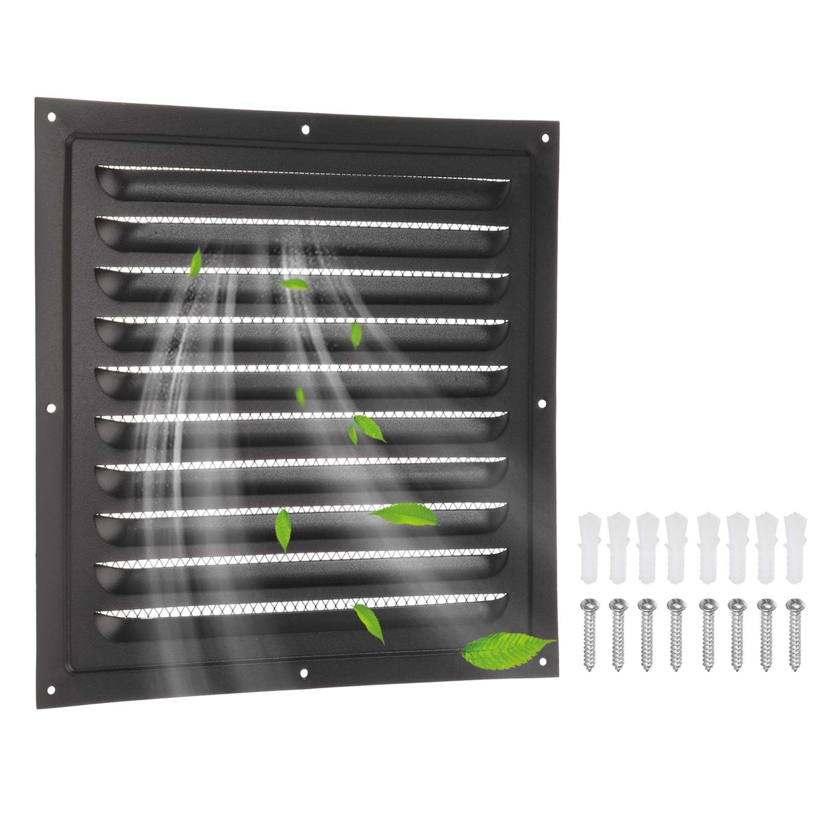 Grille d'aération carrée en acier inoxydable noir 25,4 x 25,4 cm
