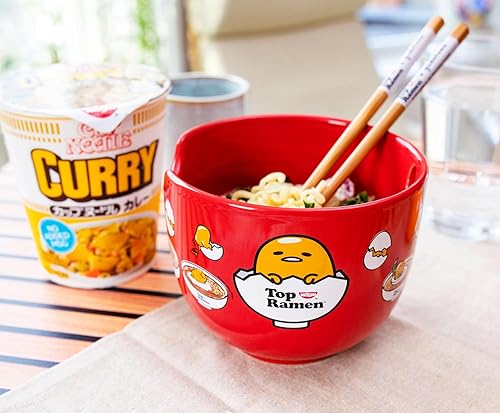 Miniatura 8 de Sanrio Gudetama x Nissin Top Ramen - Juego de vajilla de cerámica japonesa  Incluye cuenco de fideos ramen de 20 onzas y palillos de madera