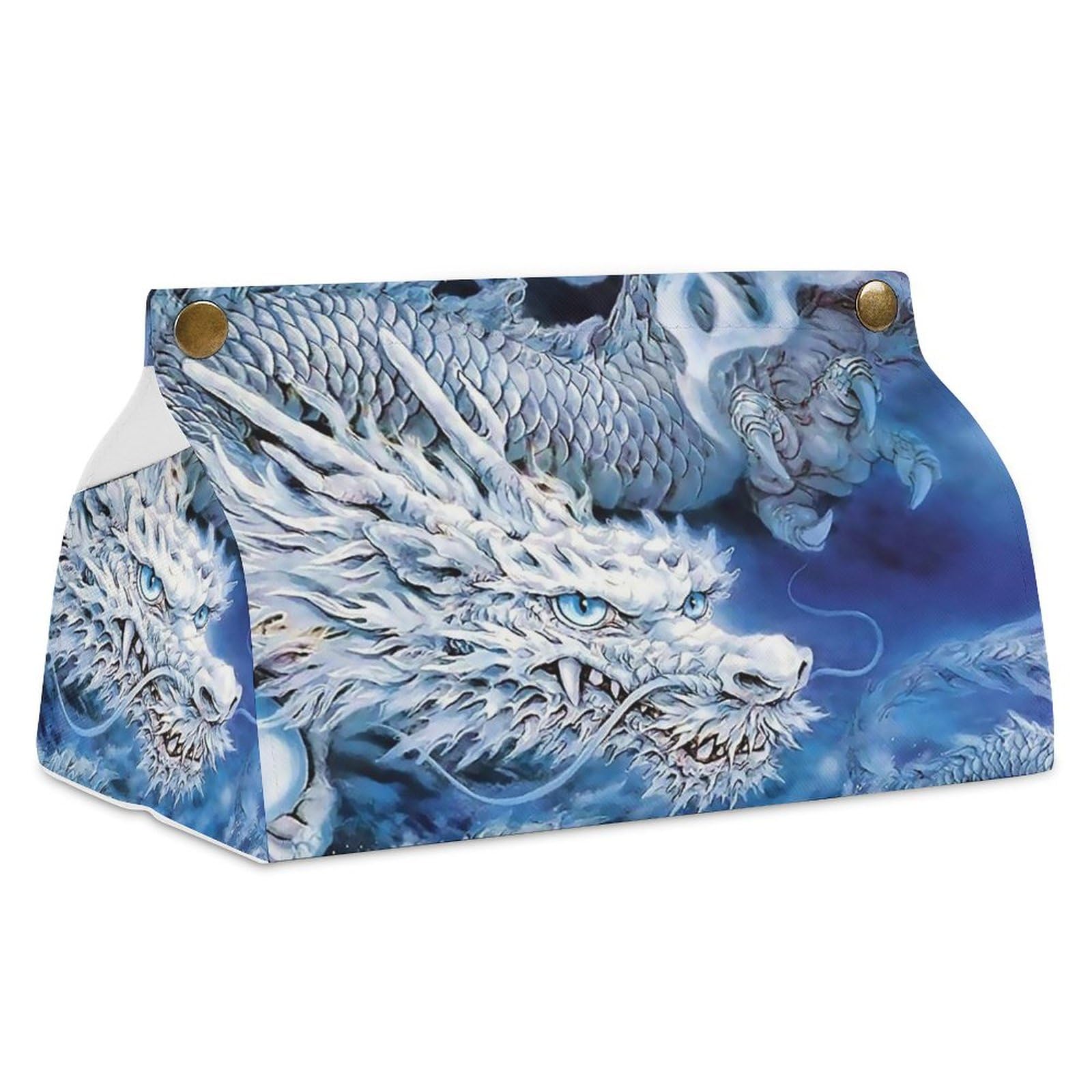 鏡面ガラス製 ティッシュケース 龍モチーフ金属脚 彫金装飾付き アンティーク調 青雲吉祥龍｜宝珠：プラチナ製 純金製・銀製ガラスケース3タイプ