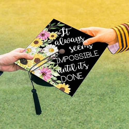 Miniatura 3 de Decoración para gorra de graduación, con citas inspiradoras, decoración de sombrero de graduación, diseño de flores silvestres con girasol,