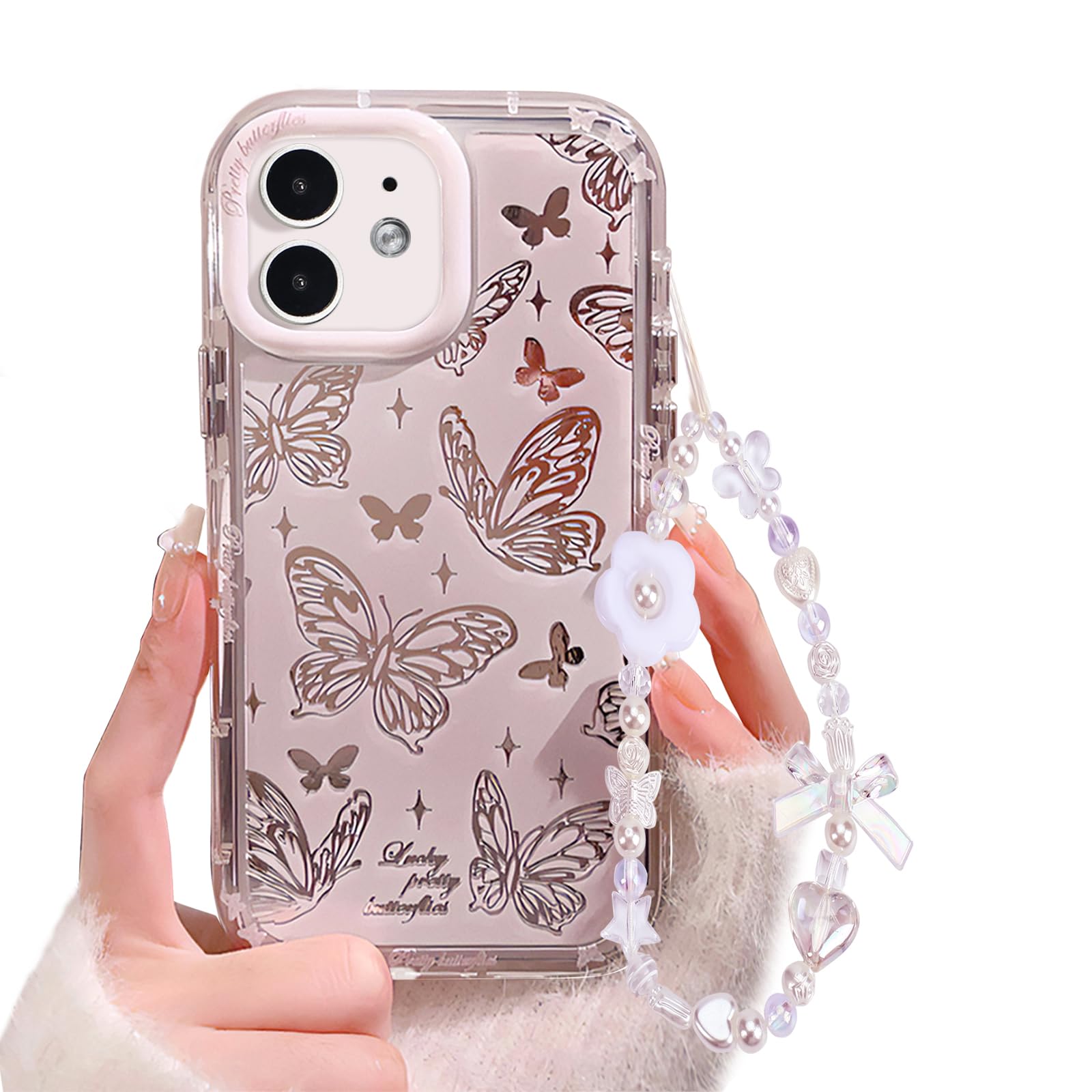 Fycyko Case for iPhone 11 with Phone Charm/Chain Mirror Butterfly