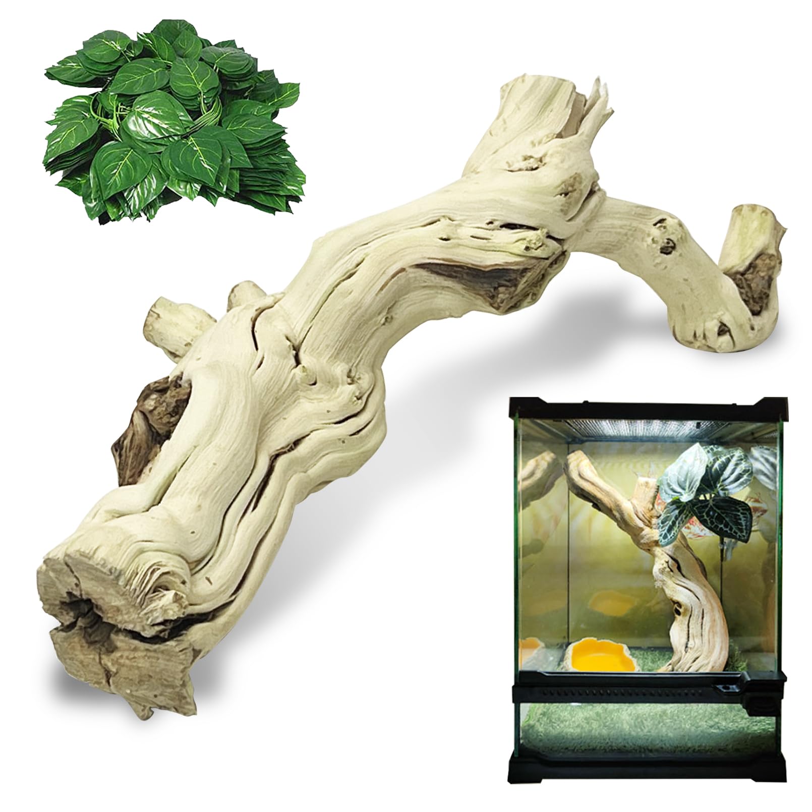 VCEPJH Decoración de rama de serpiente grande de 15.5 pulgadas, madera natural de reptiles, corcho, tronco de dragón barbudo, accesorios para tronco de árbol para camaleón, gecko, pitón, rana