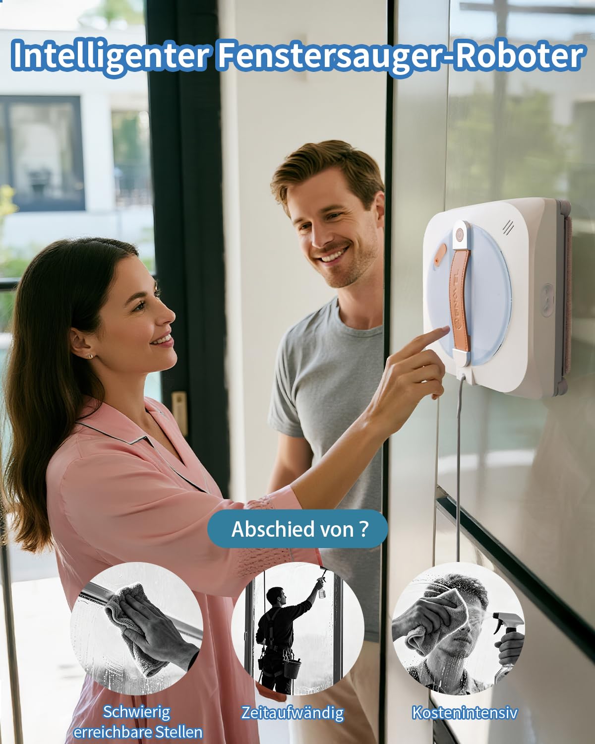 Fensterroboter, 10000Pa Saugkraft, 4-in-1 Modi, Sprühtechnik&Sicherheitssystem für Glasflächen