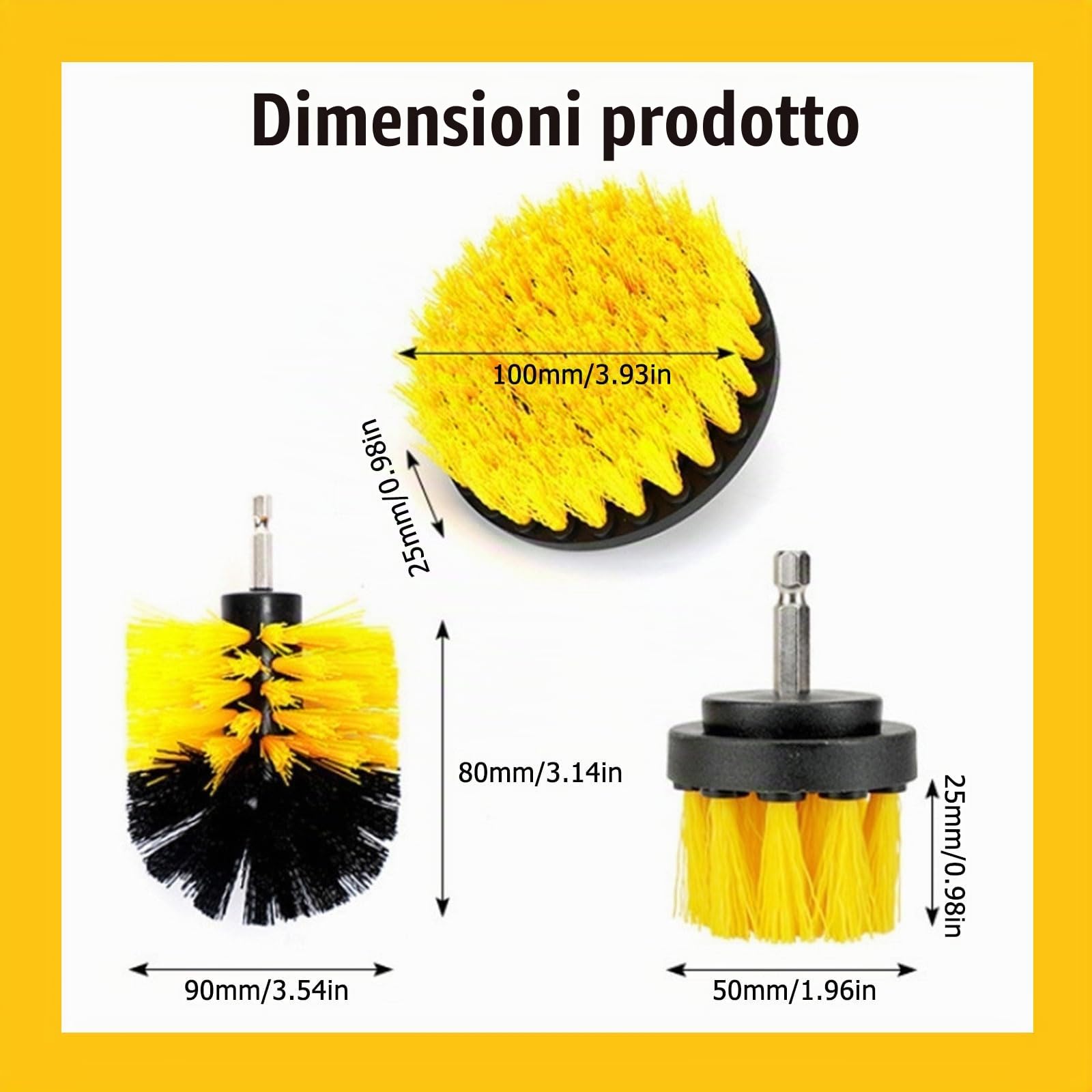Set di 3 Spazzole per Trapano per Pulizia Universale – Spazzole Trapano in Nylon con Durezza Media, Adatte per Cucina, Auto, Bagno, Piastrelle e Ruote, Kit Pulizia Auto e Doccia