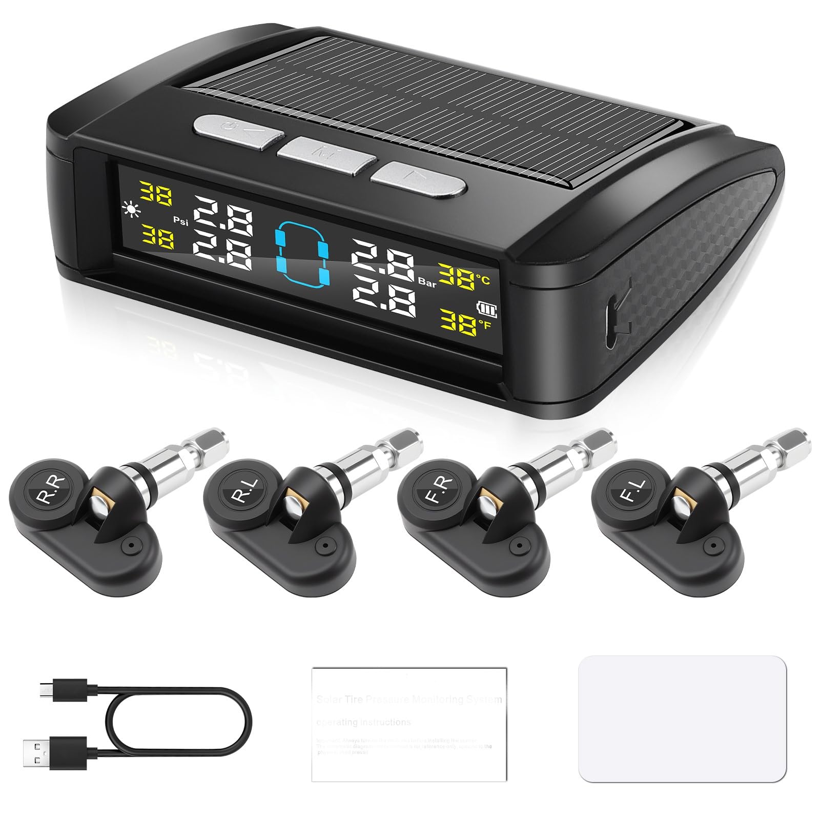 Sistema di monitoraggio della pressione dei pneumatici TPMS (0-6bar) con 4 sensori di pressione degli pneumatici integrati, 5 modalità di allarme (pressione di temperatura, ecc.), universale a