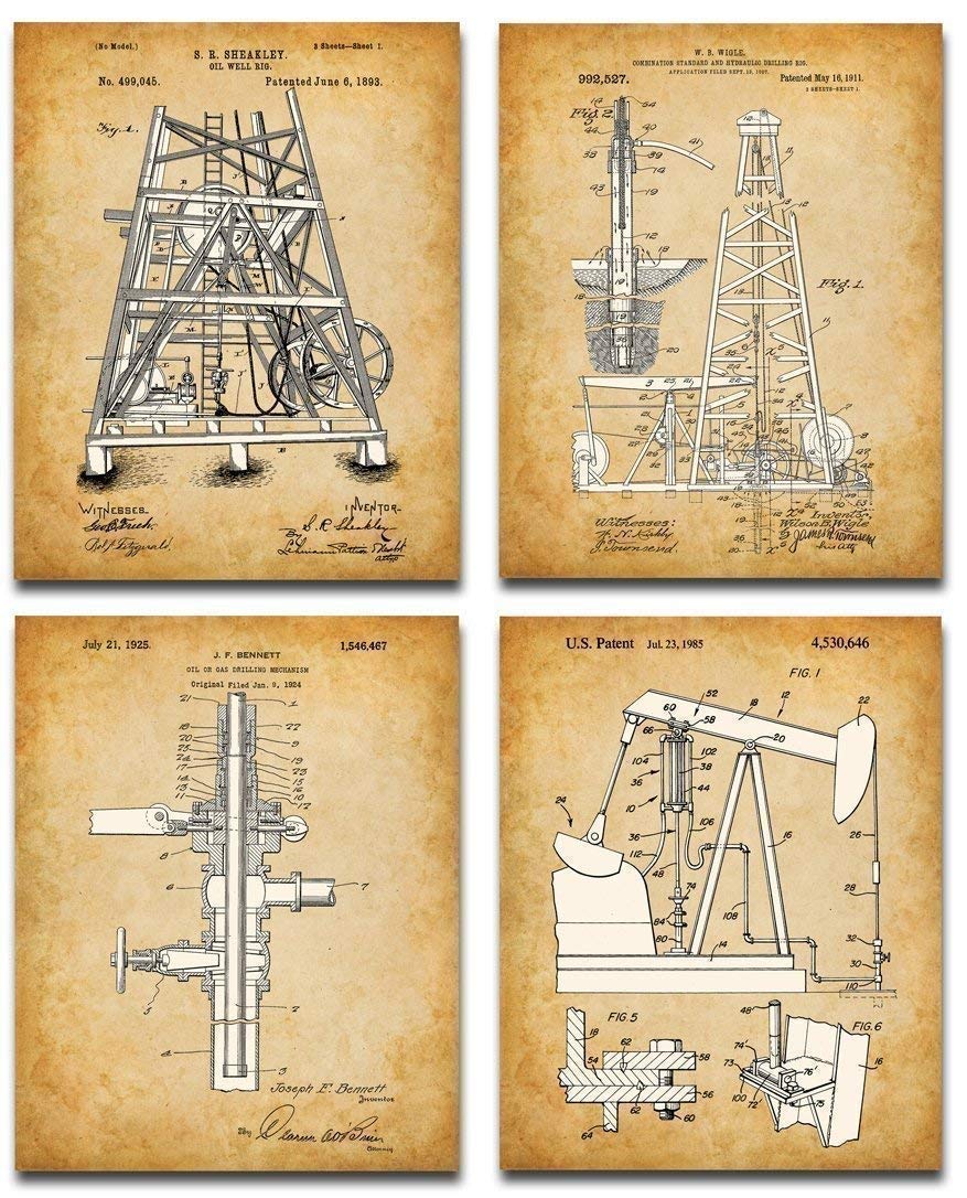 Oil Field Decor Rig Patent Art Prints Set of Four Photos
