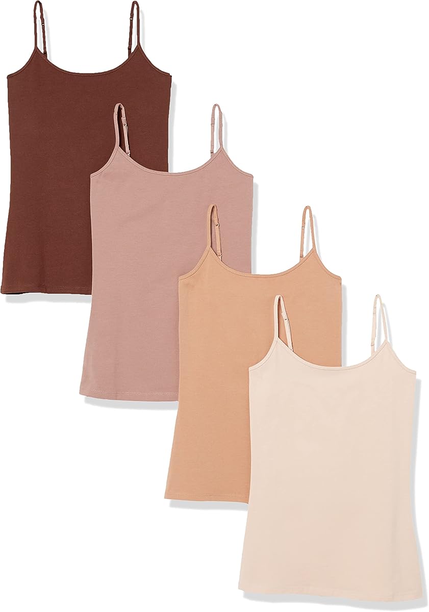 Amazon Essentials Women's Slim-Fit Camisole for Layering and Everyday Wear, Pack of 4