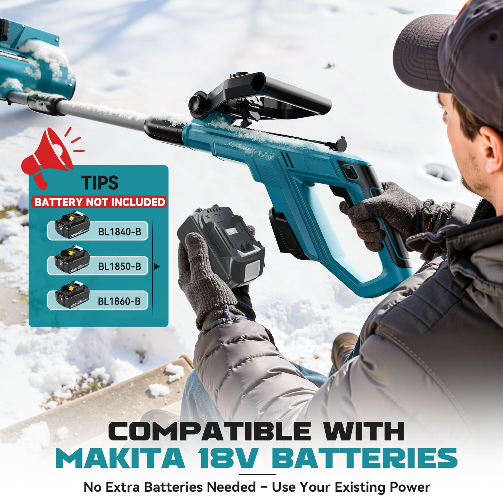 Ecarke Akku-Schneefräse kompatibel mit Makita 18V Akkus, 1000W bürstenloser Motor, Räumhöhe bis 15.5 cm, Wurfweite bis 6-7 m, Arbeitsbreite 30 cm, 30° verstellbar (ohne Akku)