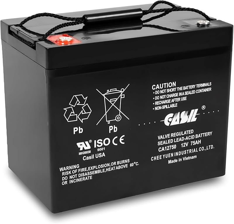 12V 75Ah Deep Cycle AGM Battery | Compatible with Wayne ESP25 WSS30V Backup Sump Pump | Solar, Trolling Motor, Mobility & General Use