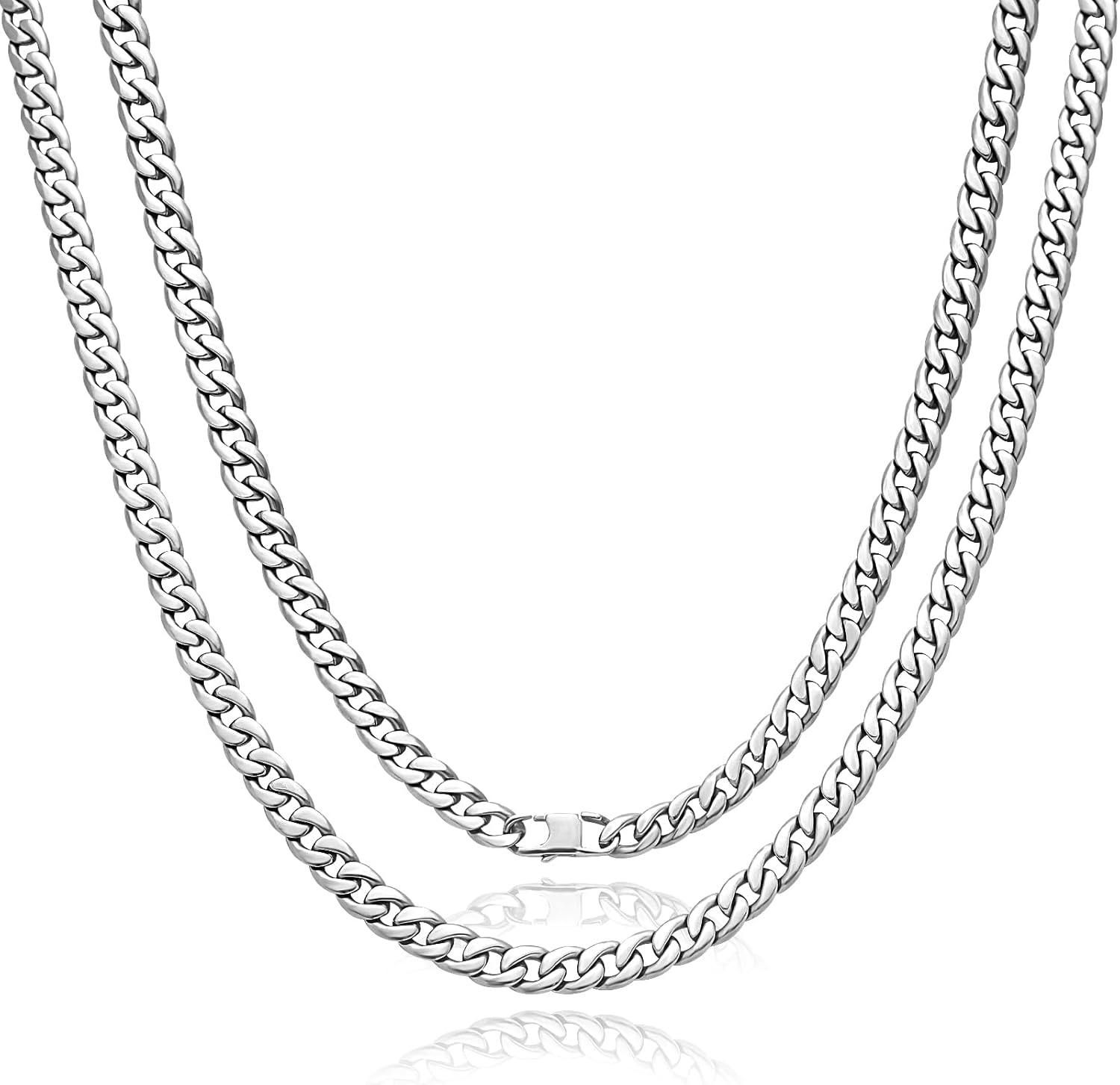 SanThree 7.2MM Pure Titanium NK Cuban Chain Necklace, Smooth Polished Skin Friendly Solid Titanium Chunky Double Tight Curb Link Chain Necklace for Men Women Sensitive Skin Hip Hop Jewelry Valentines Gifts, 25.59”