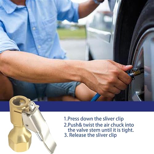 Miniatura 4 de YSIL Portabrocas de aire para neumáticos, mandril de aire recto de latón de flujo abierto para inflador de neumáticos, manómetro de presión,