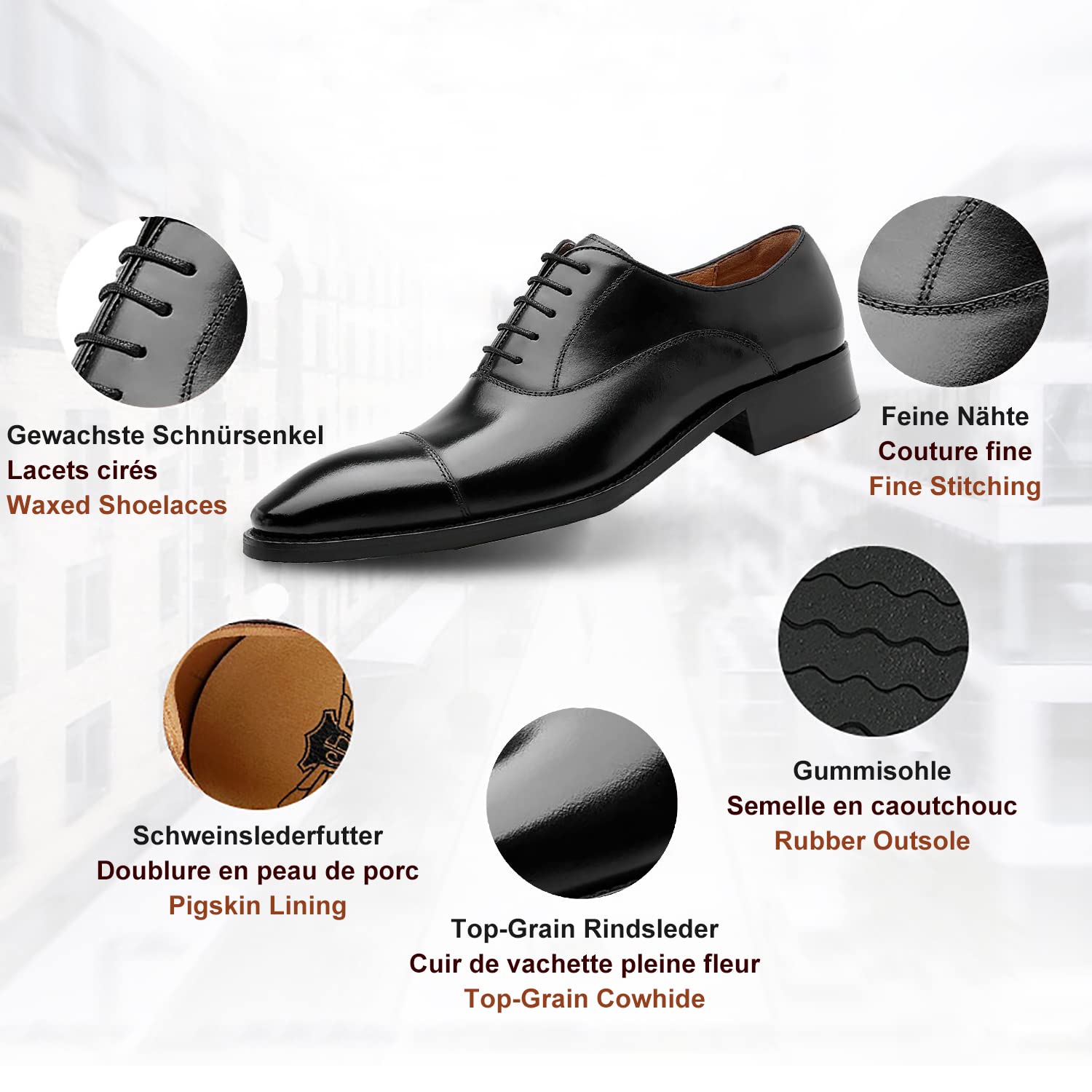 DESAI Chaussure Derbys Homme à Lacets Classique Oxford de Ville Cuir Détente Moderne Affaires Mariage Brock