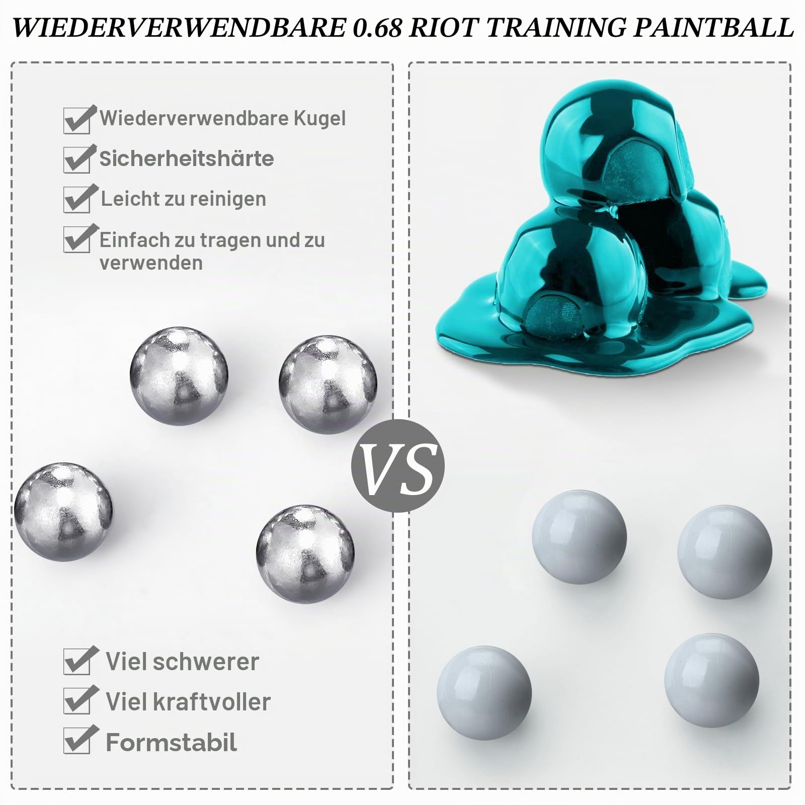 Gisafai 150 Stück 68 Kaliber Aluminium Paintball Munition Übung Paintball Kraftvoll Nicht tödliche Übungsbälle für Schießtraining Übung