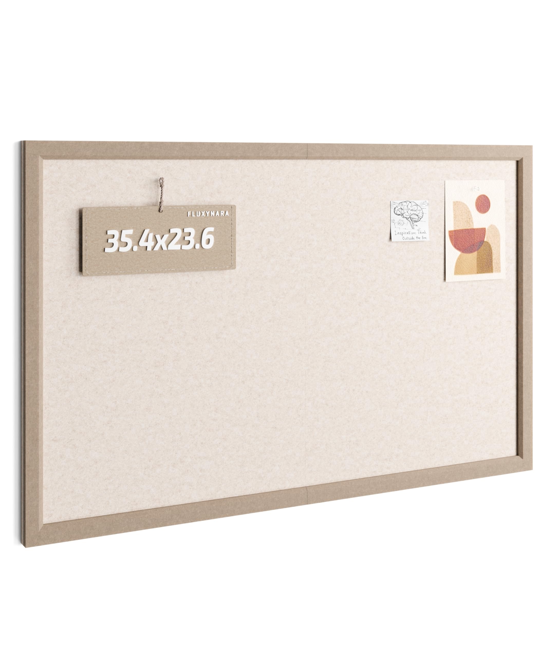 Fluxynara Foldable Cork Board Alternative, Felt Bulletin Board 90 x 60 cm Deep Camel Frame with 24 Adhesive Tabs, Pin Board for Home Office, Classroom, Entryway, Kitchen Wall Decor—Oatmeal