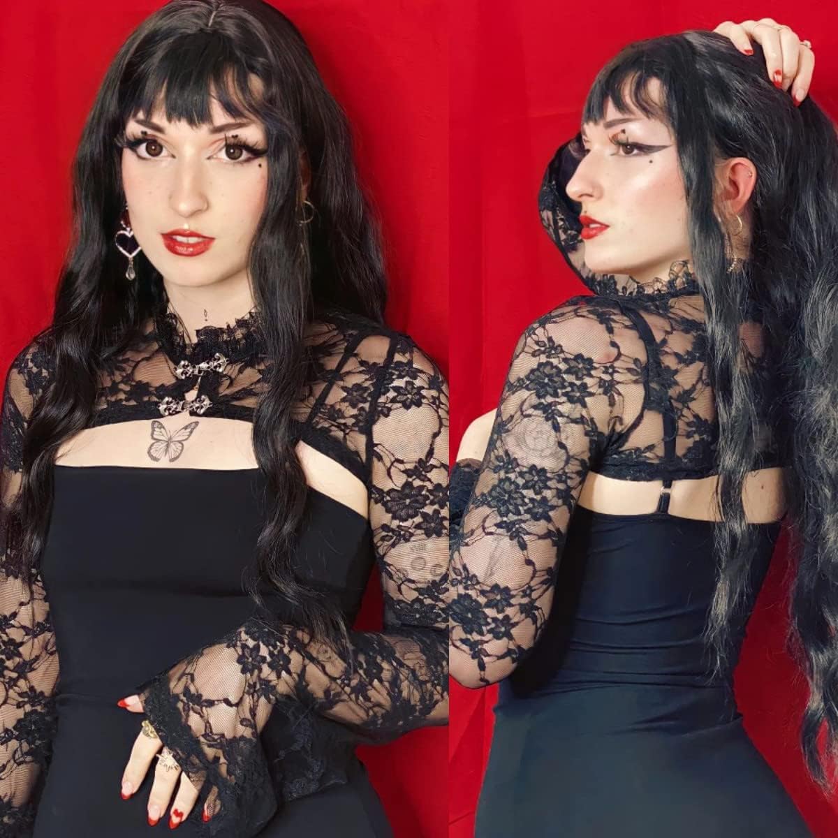 Women Sexy Gothic Long Sleeve Lace Shrug Sweatshirts Retro Steampunk Crop Tops Jacket Cardigan for Halloween Party Costume - Image 5