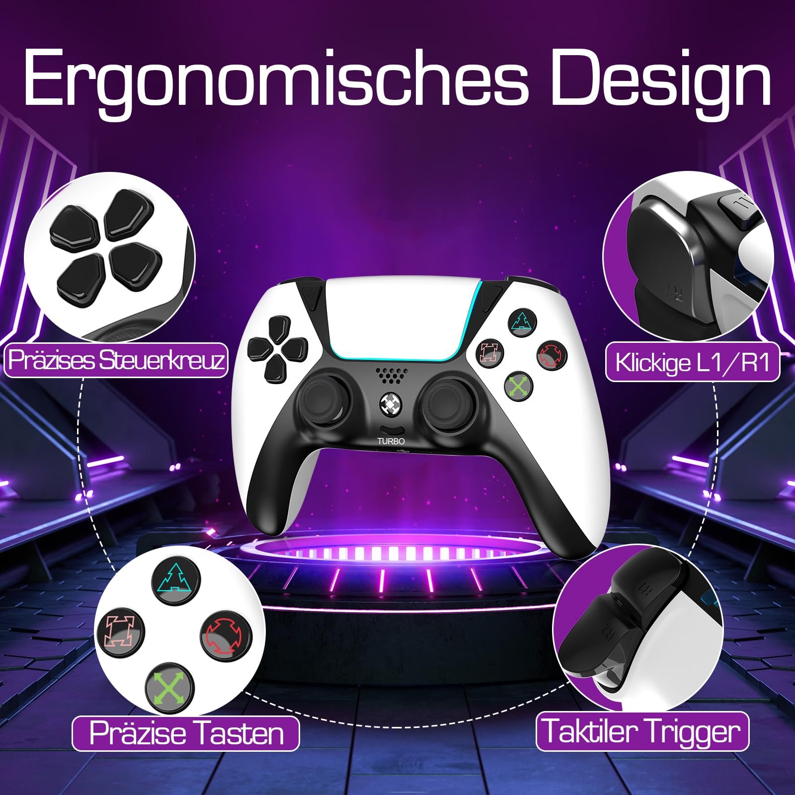 Ruibopad Ymir Wireless Luna Controller PC Bluetooth Gamepad für Fire TV Stick Gaming Kein Drift ALPS Joystick mit 1200mAh Akku Turbo Paddles Weiß