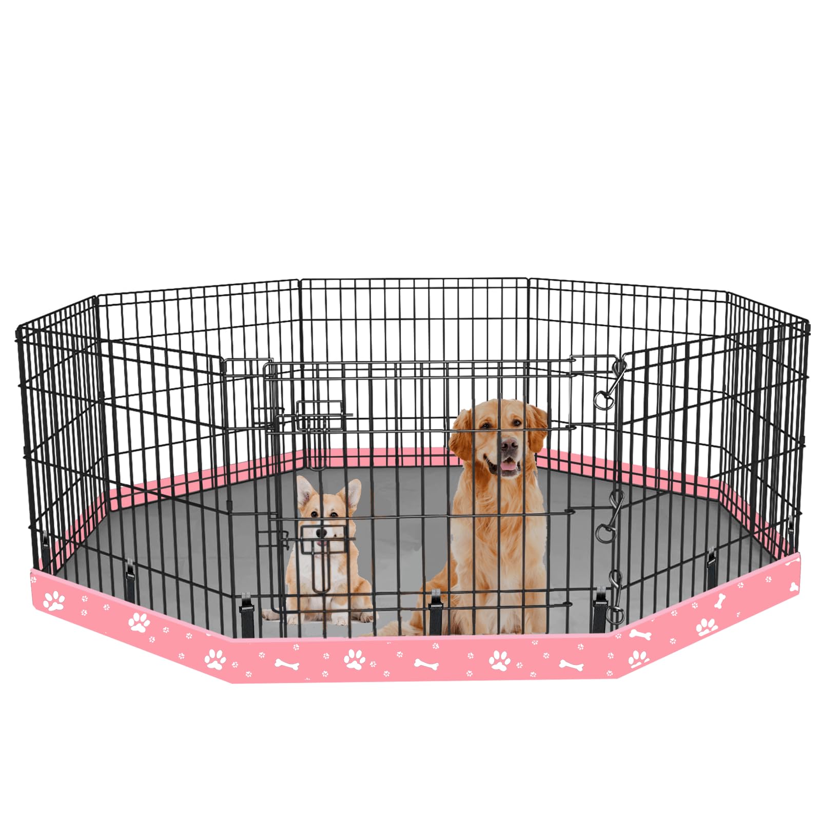 Box per cani con fondo in rete adatto per 61 cm 8 pannelli regolari ottagonali in metallo per esercizi per animali domestici, cuscinetto per gabbia per cani, cuccioli, fibbie elastiche connessioni. -
