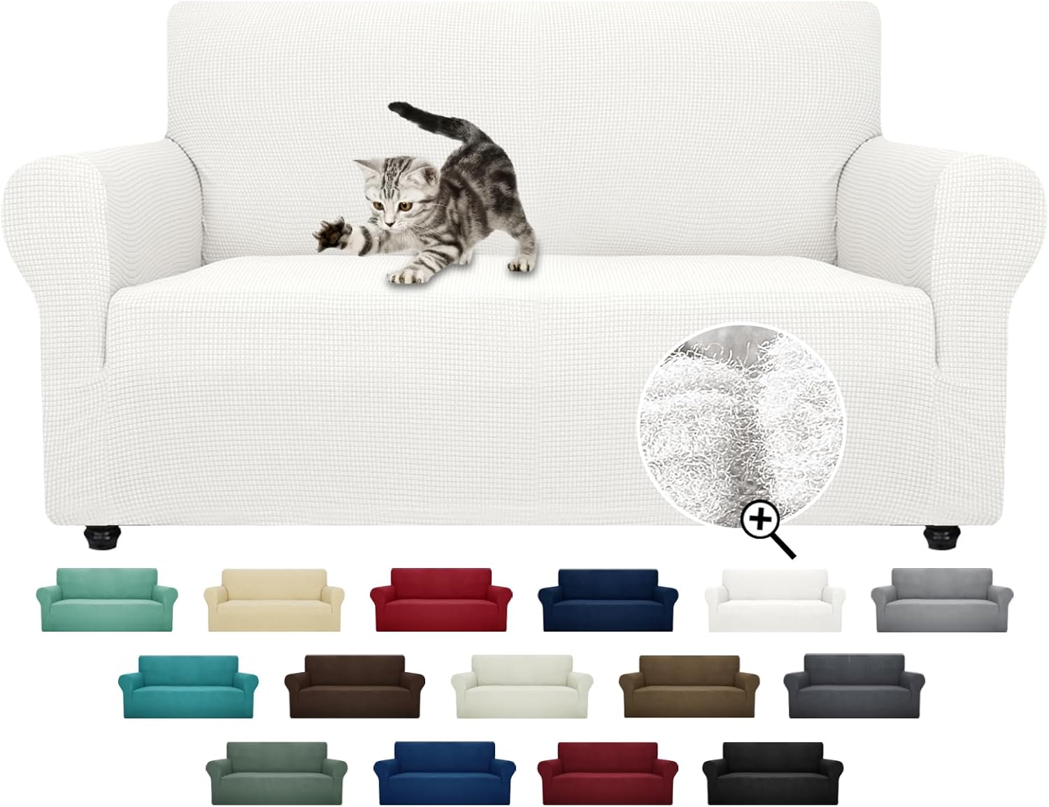 ZNSAYOTX Super Stretch Couch Cover Love Seat Sofa Covers for Living Room Dogs Pet Friendly Furniture Protector Spandex Loveseat Slipcovers with Anti Slip Foam Sticks (White, Loveseat)