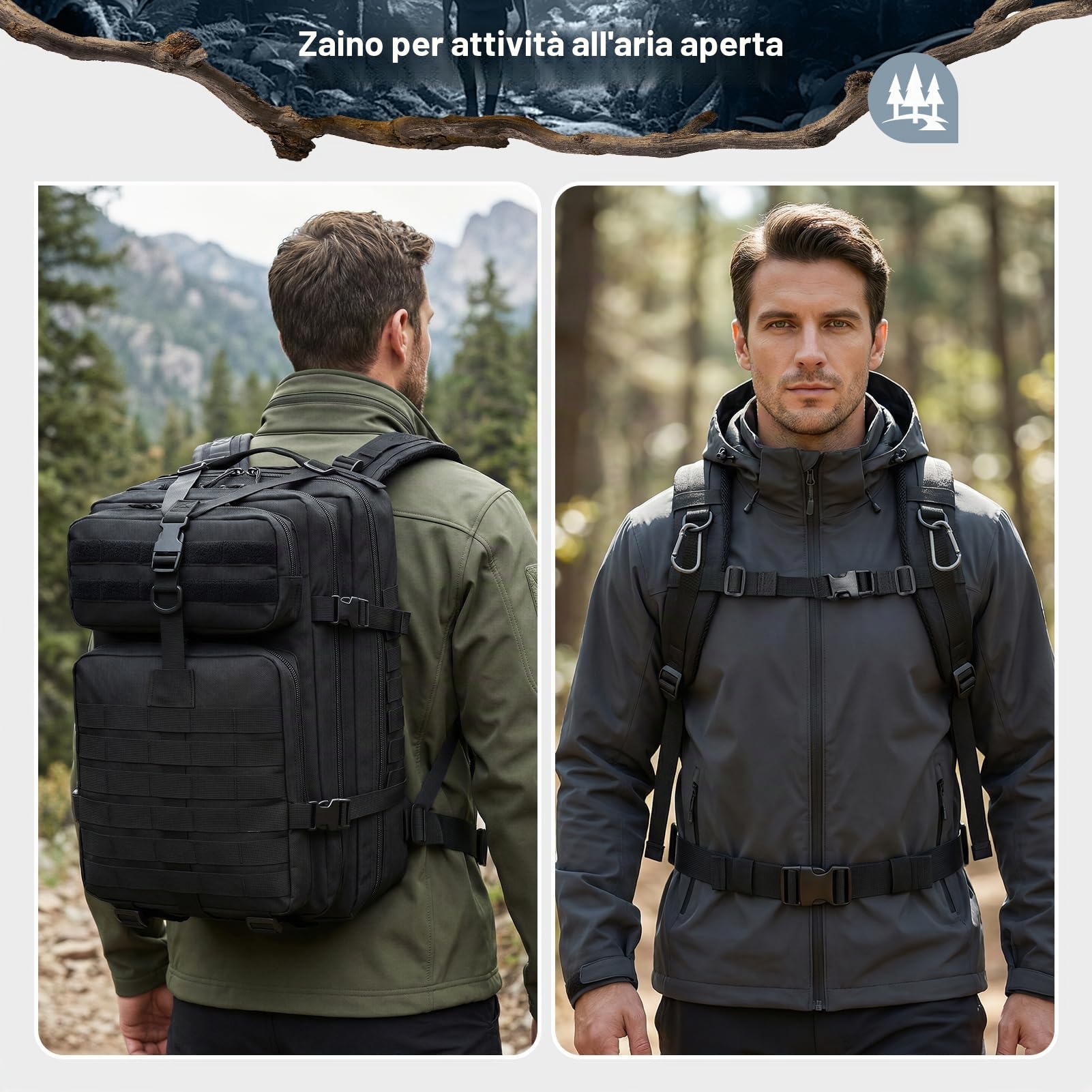 SPAHER 50L Zaino Militare Tattico Molle Assalto Viaggio per Donna Uomo Zaino da Trekking 800D Oxford per Escursionismo Alpinismo Sport Campeggio Survival