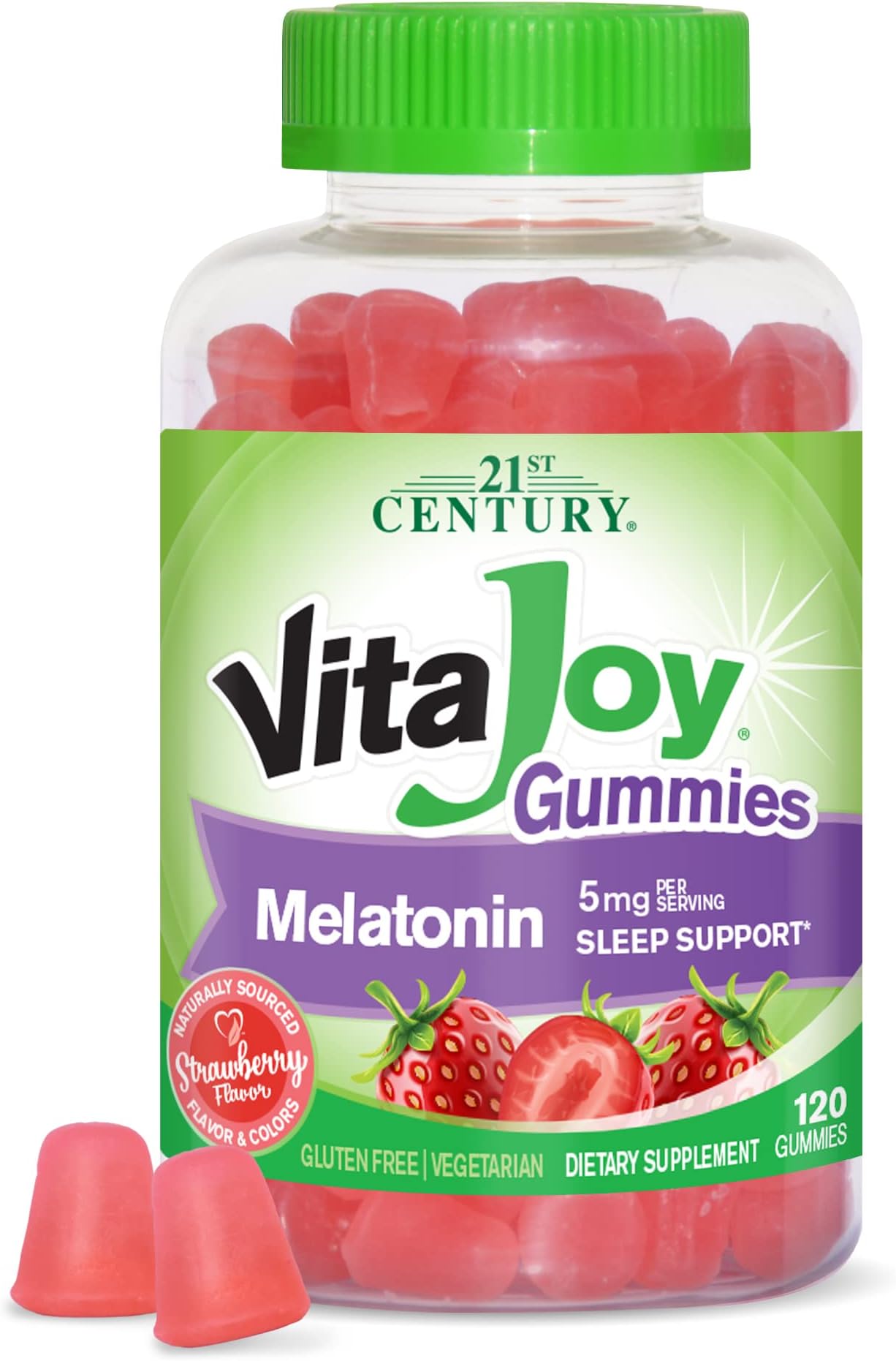 VitaJoy Melatonin 5mg Gummies (120 Count), Strawberry Flavor Chewable Sleep Aid for Adults, Promotes Relaxation and Restful Sleep, Non-Habit Forming, Gluten-Free