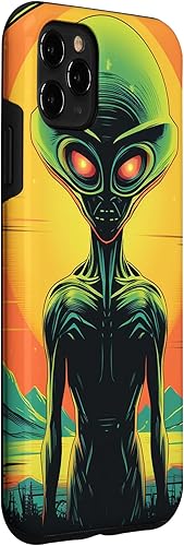Vista 27 de iPhone 14 Pro Max Cute Green Alien Head UFO Space Face Alien Case