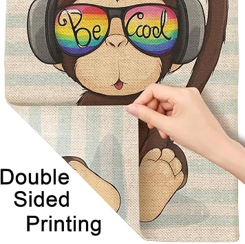 Moslion Monkey Garden Flag Vertical Double Sided Cartoon Cute Brown Monkey with Rainbow Sunglasses in Blue White Stripes House Flags Home Burlap Banners 12.5x18 Inch for Outdoor Decor Lawn