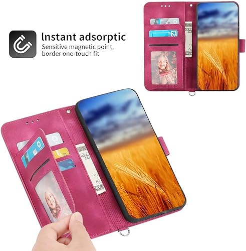 Vista 2 de Funda tipo cartera para Vivo V25/Vivo V25e, funda de piel sintética antideslizante para Vivo V25/Vivo V25e, funda de piel sintética para Vivo Rojo
