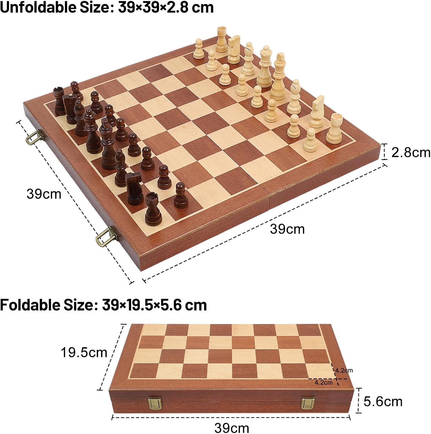 LEAP Wooden Chess and Checker Sets - 15" Sapele & Maple Folding Chess Board with 2 Extra Queens | Chess Board Set | Wooden Chess Sets for Adults,3 inch King Height